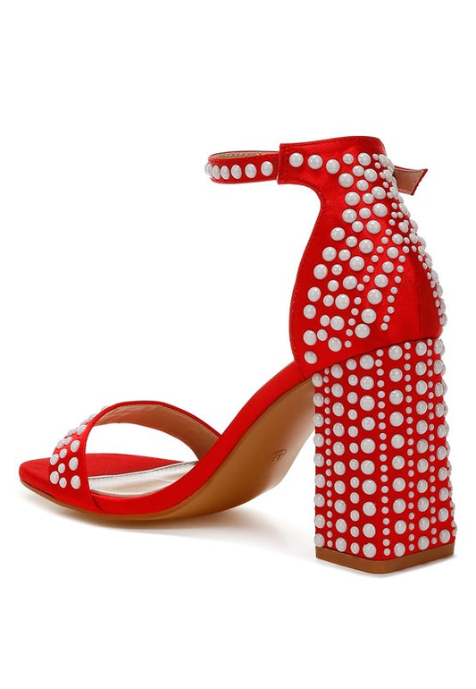 Klebba Pearls Embellished Satin Sandals - Tigbul's Variety Fashion Shop