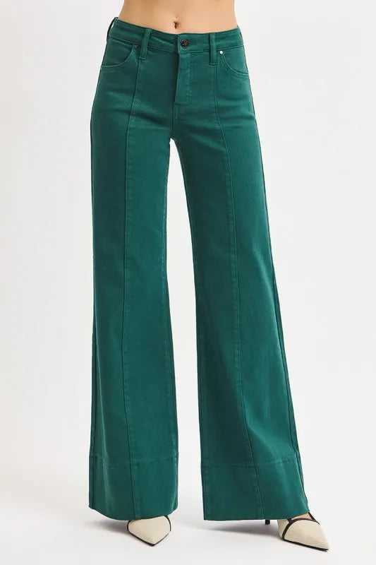 RISEN Full Size Tummy Control Mid Rise Wide Leg Jeans Plus Size - Tigbul's Variety Fashion Shop