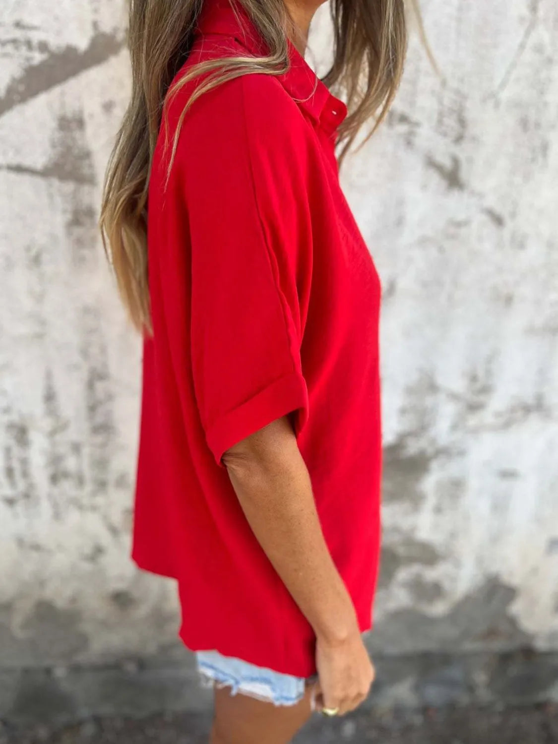 Full Size Collared Neck Half Sleeve Shirt - Tigbul's Variety Fashion Shop