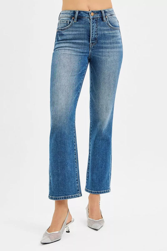 RISEN Tummy Control High Rise Crop Straight Jeans - Tigbul's Variety Fashion Shop