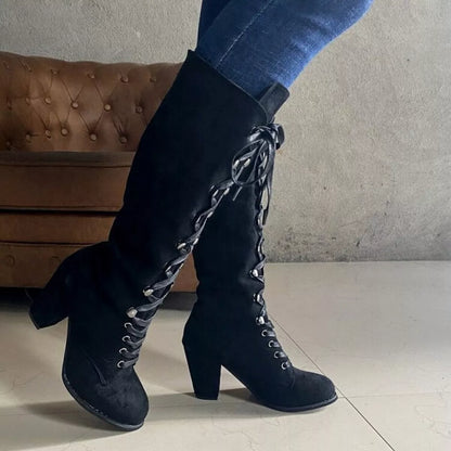 Lace Up Block Heels Boots - Tigbul's Variety Fashion Shop