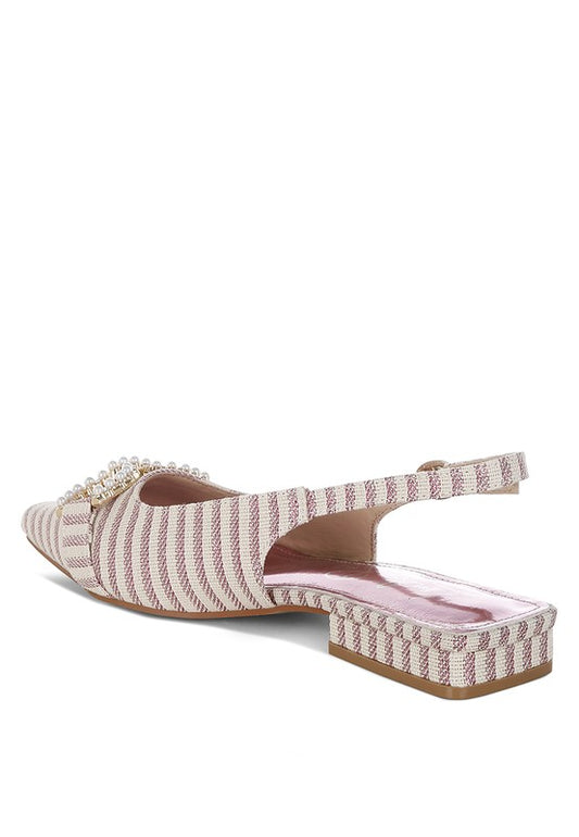 Crina Pearl-Detailed Horsebit Woven Flats - Tigbul's Variety Fashion Shop