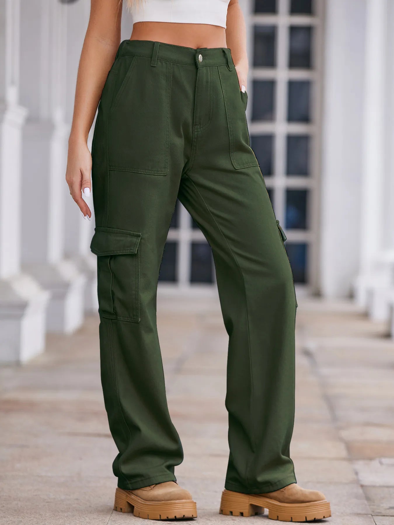 High-Waisted Cargo Jeans - Tigbul's Variety Fashion Shop