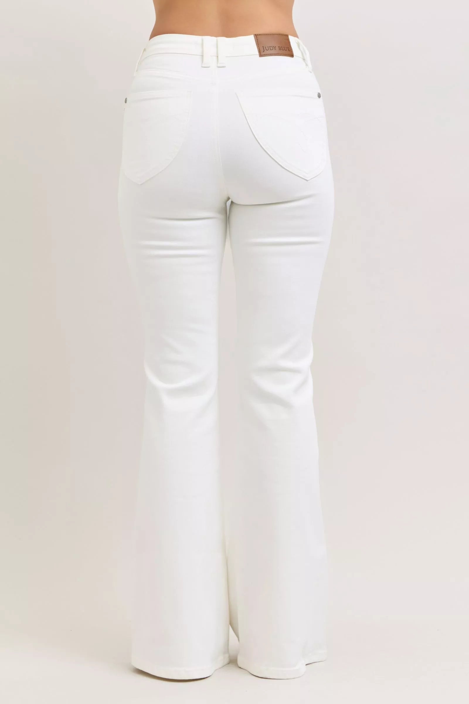 Judy Blue High-Waisted Tummy Control White Flare Jeans - Tigbul's Variety Fashion Shop