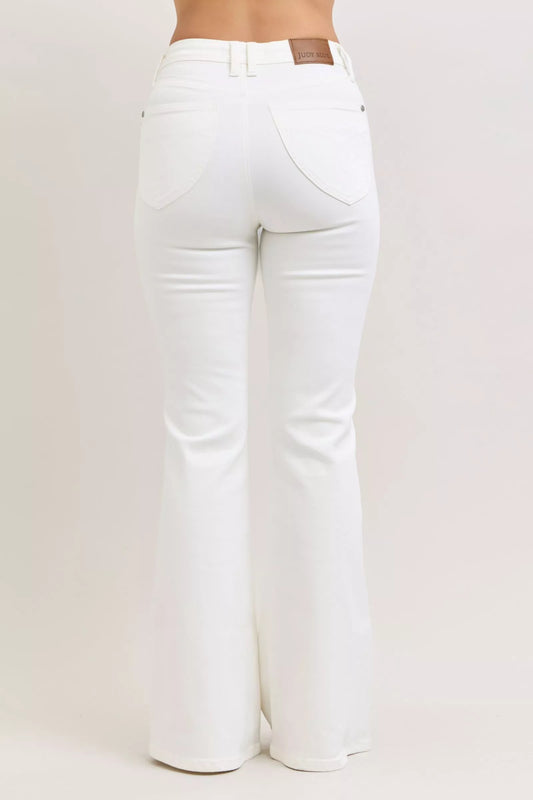 Judy Blue High-Waisted Tummy Control White Flare Jeans - Tigbul's Variety Fashion Shop