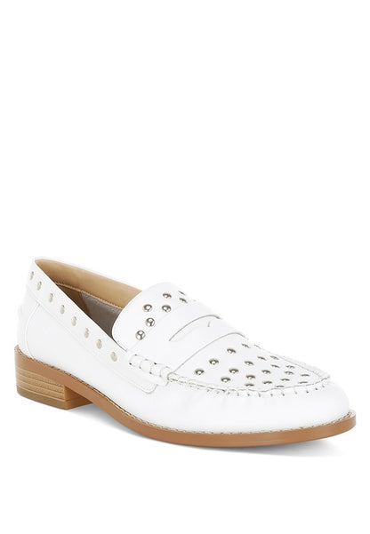 Oglavia Studs Embellished Leather Loafers - Tigbul's Variety Fashion Shop