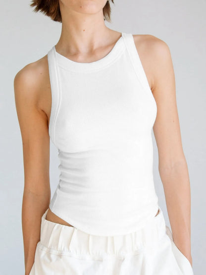 Asymmetrical Back Ribbed Crop Tank Top - Tigbul's Variety Fashion Shop