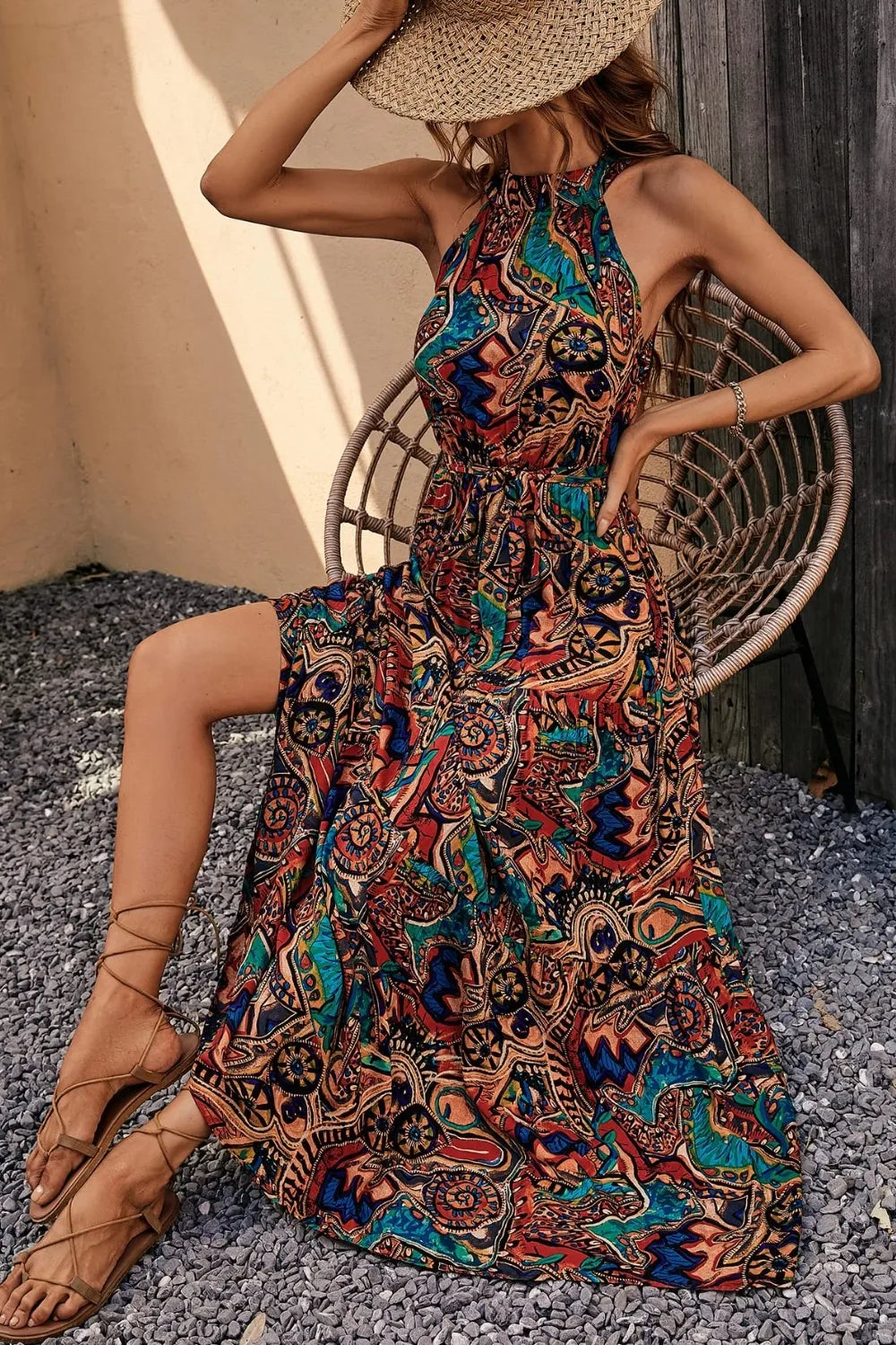 Tied Floral Sleeveless Dress - Tigbul's Variety Fashion Shop