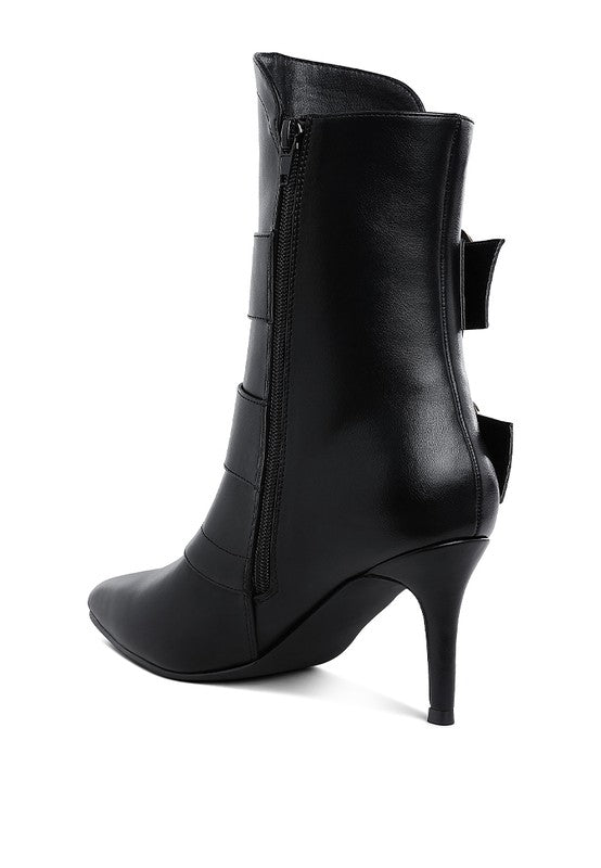 Black ankle boots back/side view with side zipper and heel