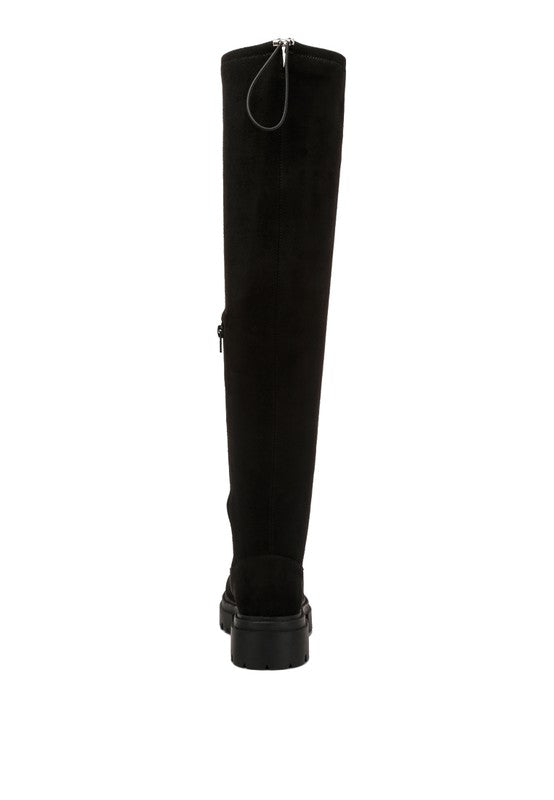 Black Drawstring Detail Knee High Boots - Tigbuls Variety Fashion