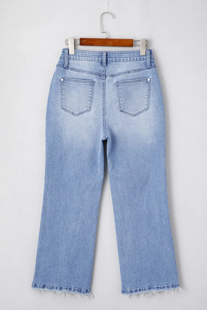 Mineral Wash Raw Hem High Waist Flared Jeans - Tigbul's Variety Fashion Shop