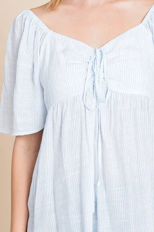 Thin Striped with Tie Front Babydoll Top - Tigbul's Variety Fashion Shop