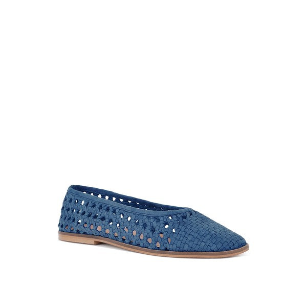 Miyako suede ballet flats in blue with perforated detail and tan rubber sole