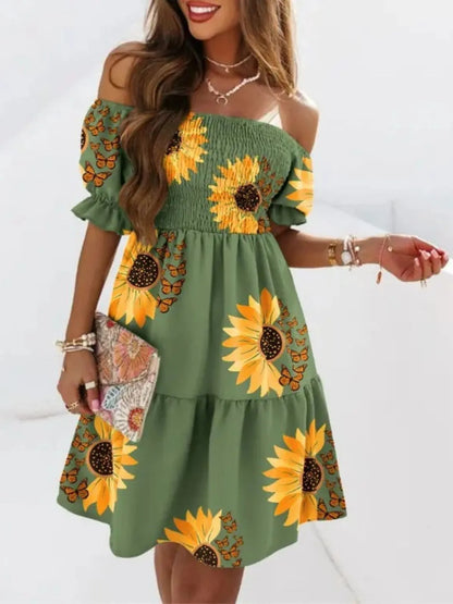 Off Shoulder Smocked Summer Dress - Tigbul's Variety Fashion Shop