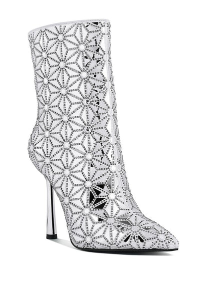 Precious Mirror Embellished High Ankle Boots - Tigbul's Variety Fashion Shop