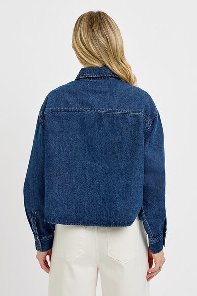Button Up Long Sleeve Denim Shacket - Tigbul's Variety Fashion Shop