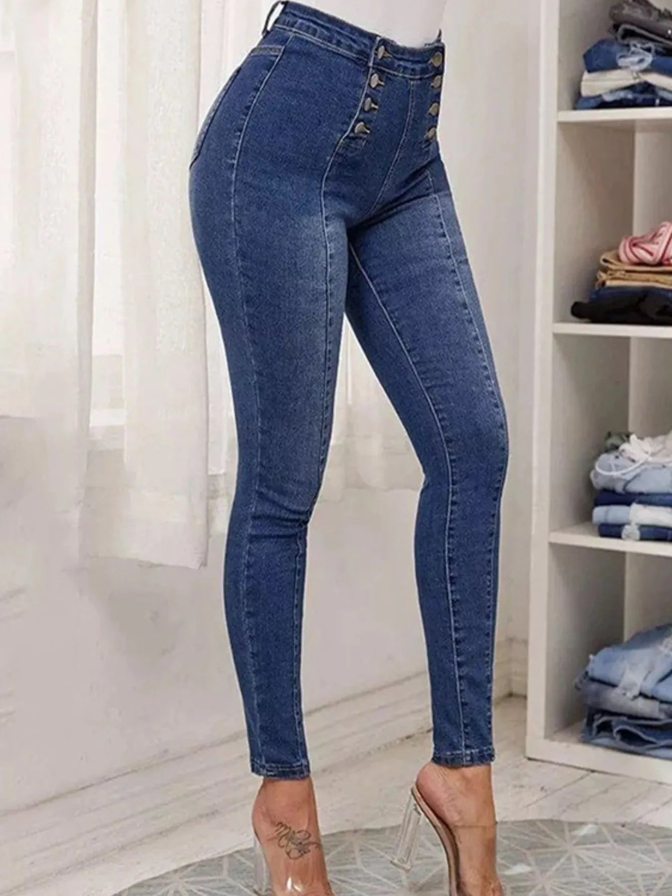 Full Size High-Waisted Double-Breasted Skinny Jeans Plus Size - Tigbul's Variety Fashion Shop