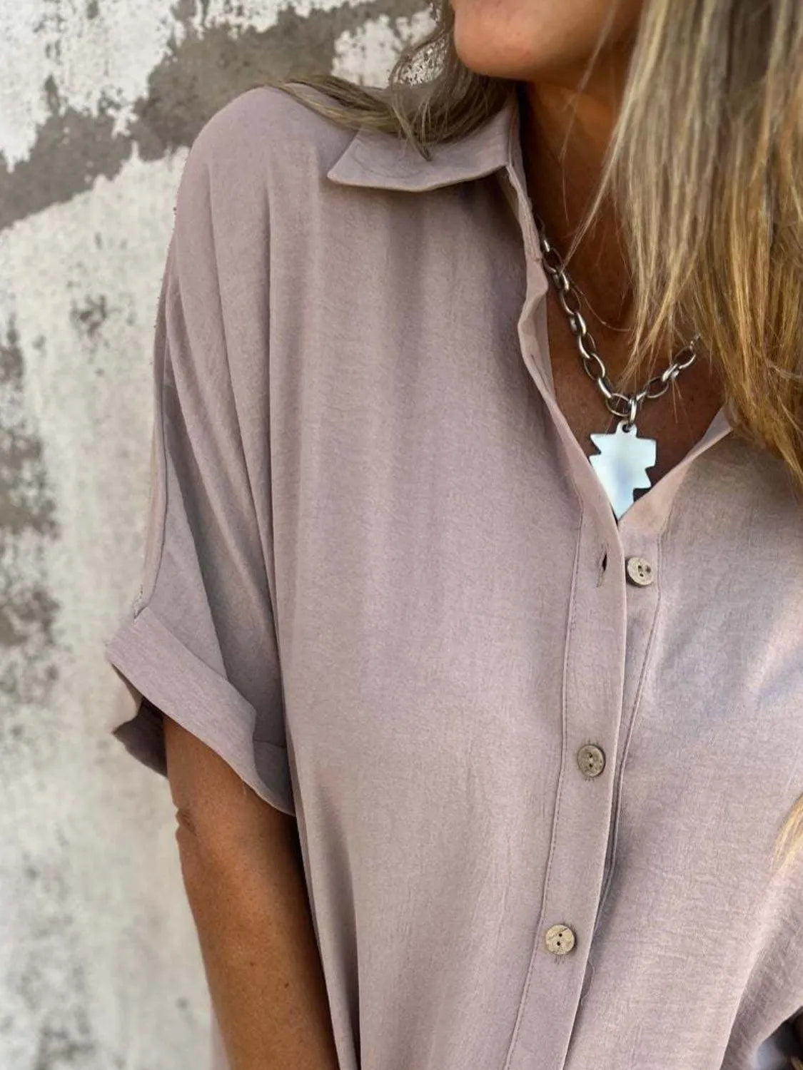 Full Size Collared Neck Half Sleeve Shirt - Tigbul's Variety Fashion Shop