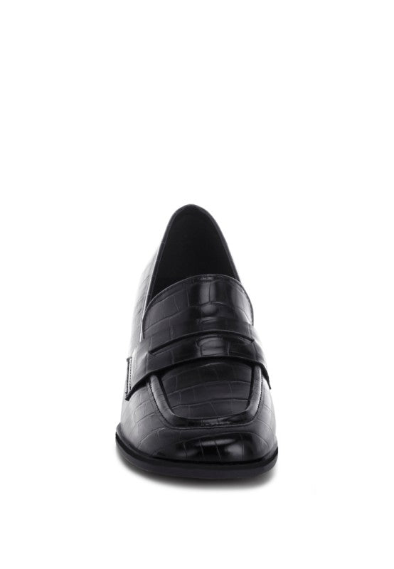 Block Heel Penny Strap Black Loafers | Tigbuls Variety Fashion