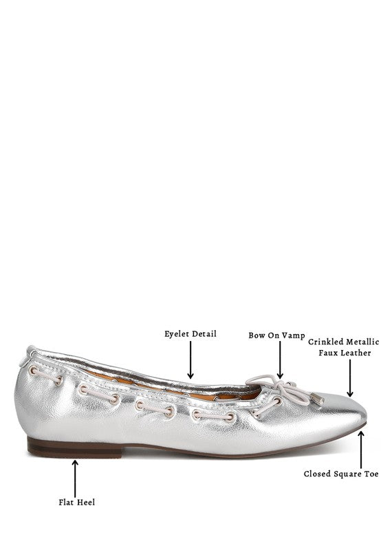 Marlow Metallic Eyelet Detail Bow Ballerinas - Tigbul's Variety Fashion Shop