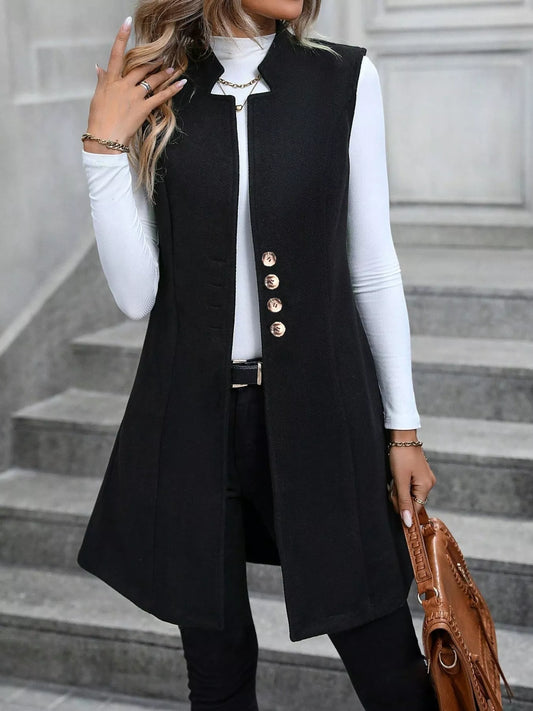 Button Up Sleeveless Longline Vest Coat - Tigbul's Variety Fashion Shop