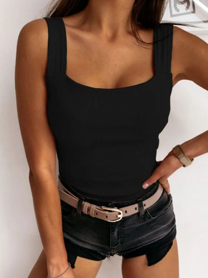 Square Neck Wide Strap Tank - Tigbul's Variety Fashion Shop