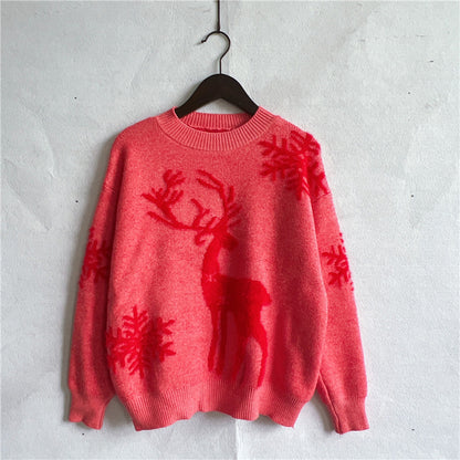 Reindeer and Snowflake Pattern Sweater - Tigbul's Variety Fashion Shop