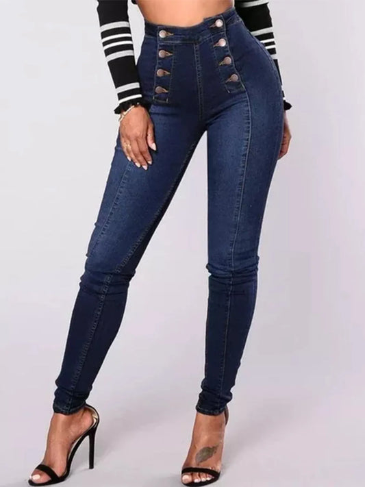 Full Size High-Waisted Double-Breasted Skinny Jeans Plus Size - Tigbul's Variety Fashion Shop