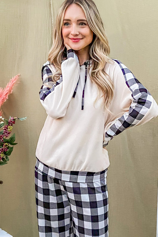 And The Why Drawstring Hooded Top and Plaid Pants Lounge Set - Tigbul's Variety Fashion Shop