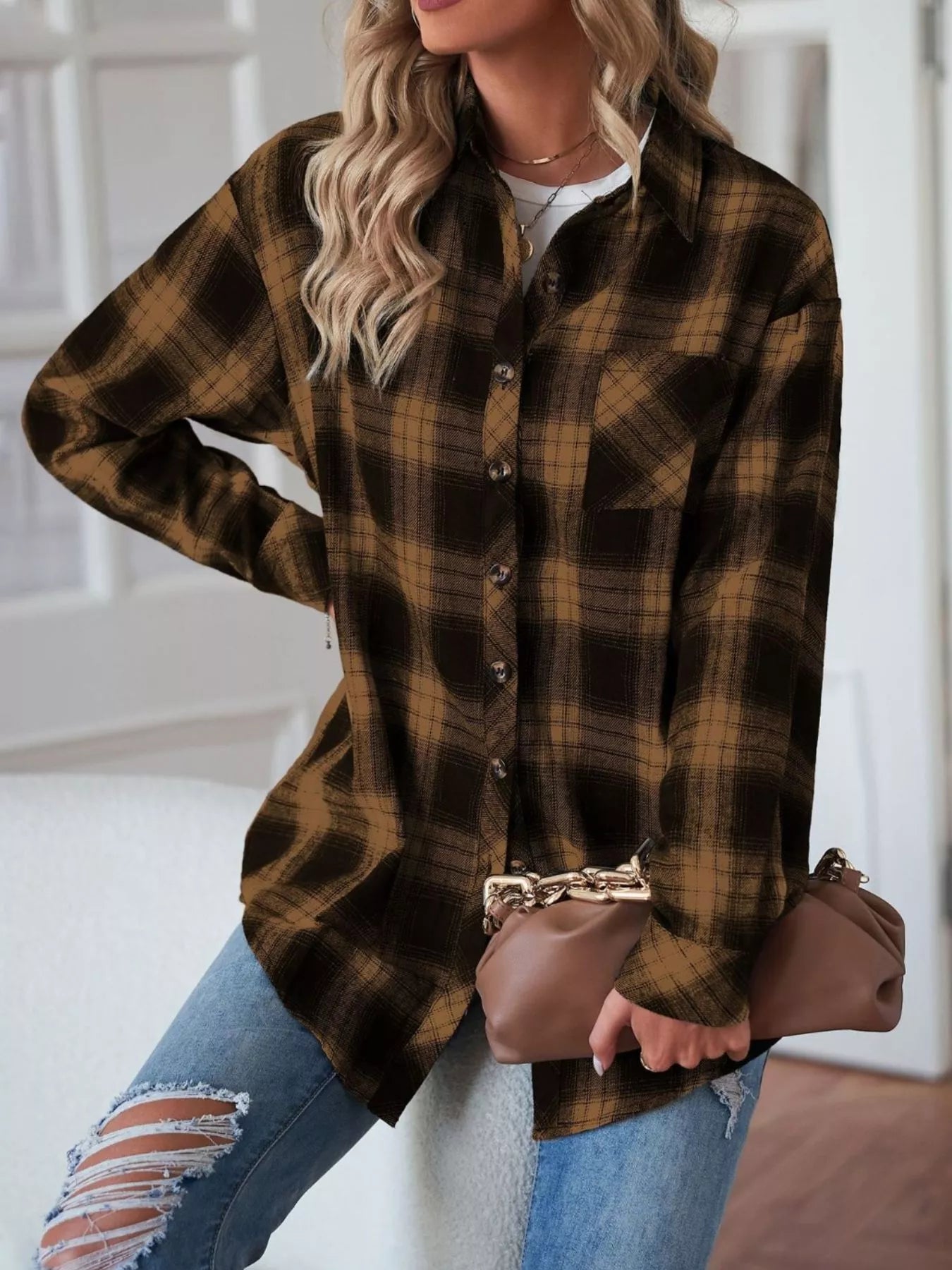Casual Plaid Button Up Shirt - Tigbul's Variety Fashion Shop
