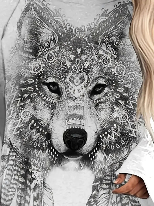 Bohemian Wolf Print Long Sleeve T-Shirt - Tigbul's Variety Fashion Shop