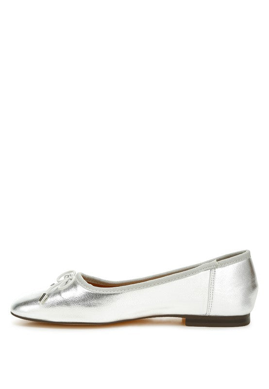 Primrose Metallic Pleather Bow Ballerinas - Tigbul's Variety Fashion Shop