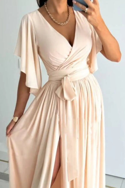 Surplice Flutter Sleeve Maxi Dress - Tigbul's Variety Fashion Shop