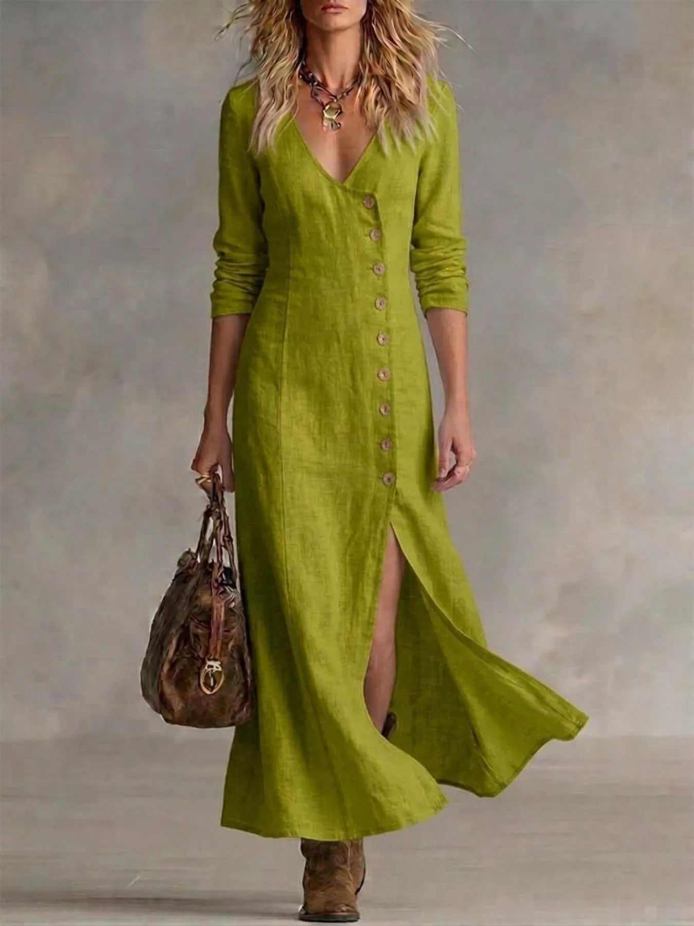 Button Front Slit Maxi Dress Small up to Plus Size | Tigbuls Variety