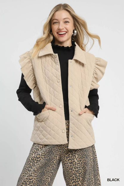 Umgee Ruffle Mock Neck Puff Sleeve Sweater - Tigbul's Variety Fashion Shop