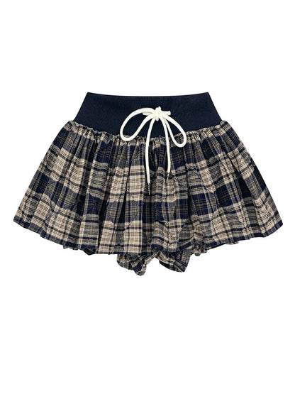 Drawstring Plaid Skort - Tigbul's Variety Fashion Shop