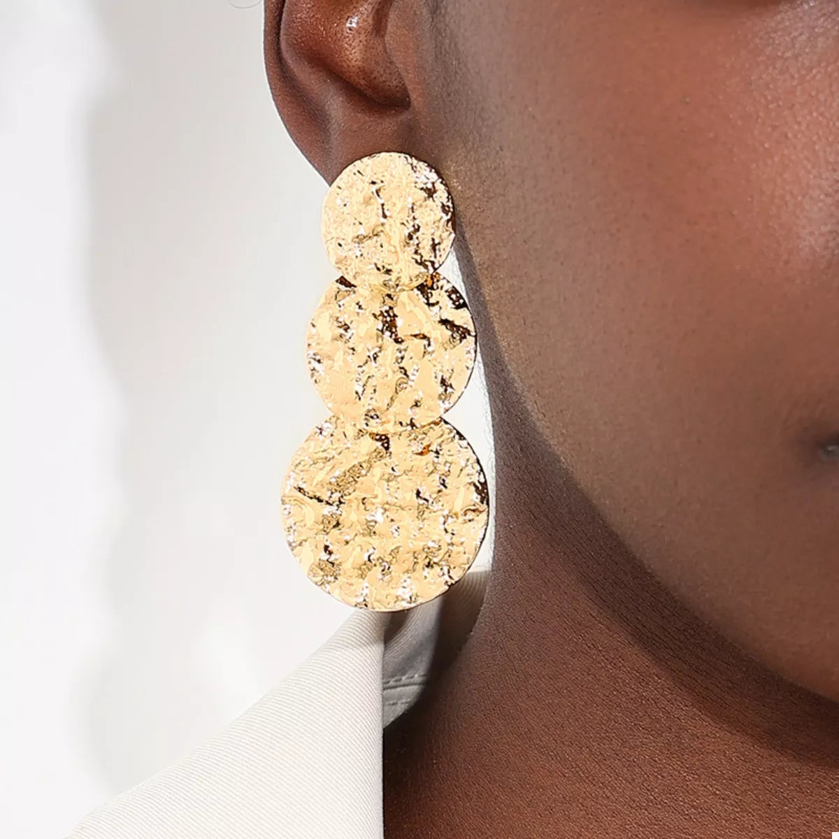 18K Gold-Plated Round Layered Textured Earrings - Tigbul's Variety Fashion Shop