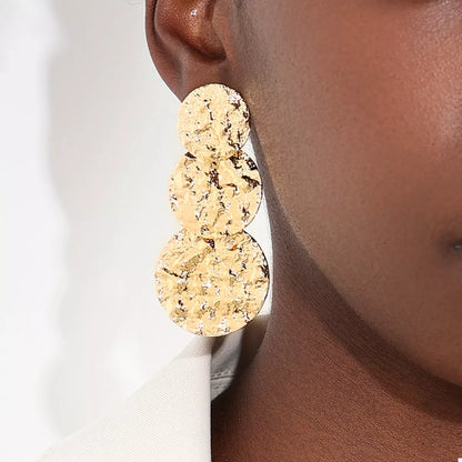 18K Gold-Plated Round Layered Textured Earrings - Tigbul's Variety Fashion Shop