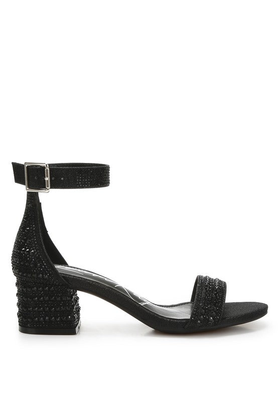 Twerky Rhinestones Embellished Block Sandals - Tigbul's Variety Fashion Shop