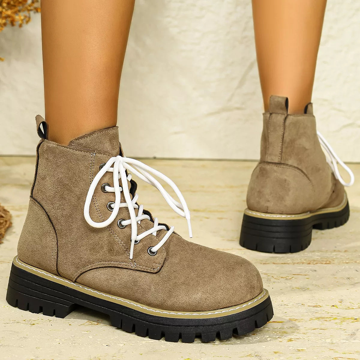 Round Toe Lace Up Boots - Tigbul's Variety Fashion Shop