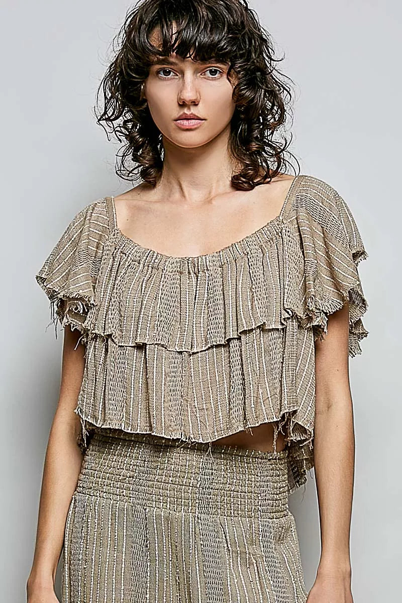 POL Off-Shoulder Ruffle Crop Top - Tigbul's Variety Fashion Shop