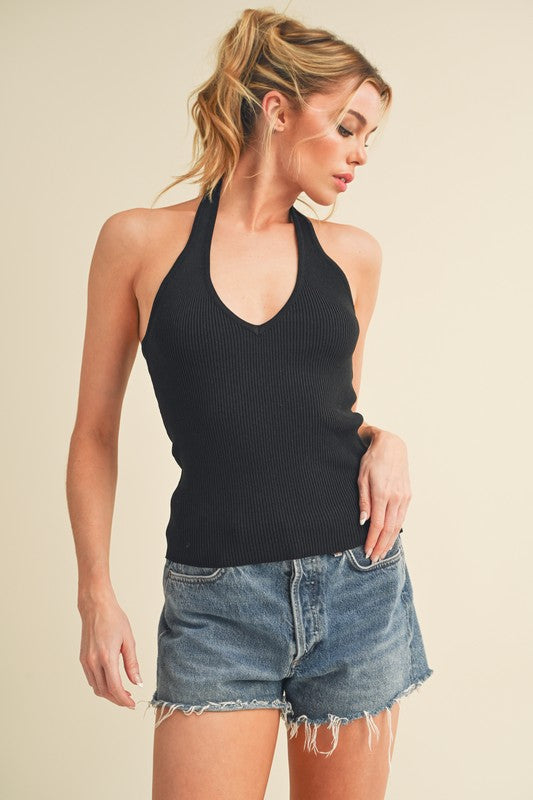 Black Ribbed Halter Neck Cami - Tigbul's Variety Fashion Shop