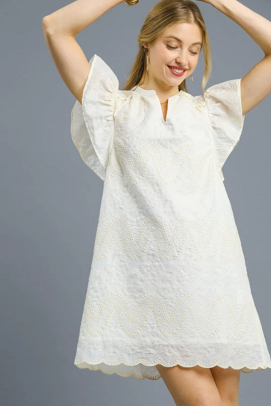Umgee Scalloped Hem Embroidered Mini Dress - Tigbul's Variety Fashion Shop