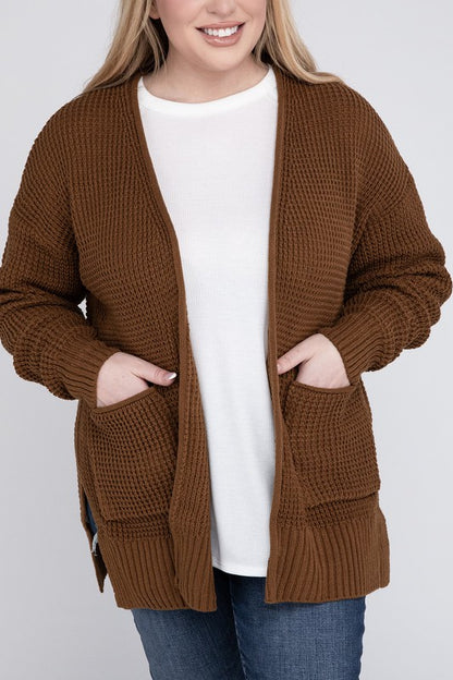 Plus Low Gauge Waffle Open Cardigan Sweater - Tigbuls Variety Fashion