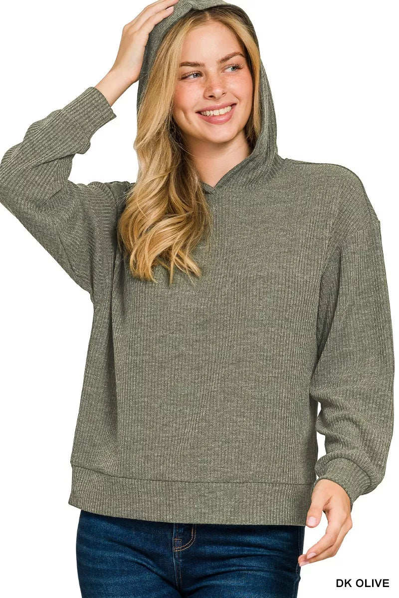 Zenana Ribbed Long Sleeve Hoodie - Tigbul's Variety Fashion Shop