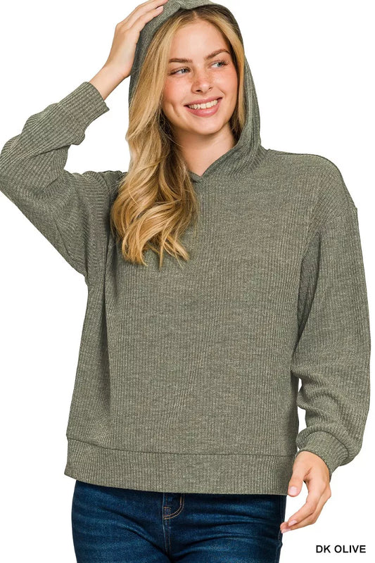 Zenana Ribbed Long Sleeve Hoodie - Tigbul's Variety Fashion Shop