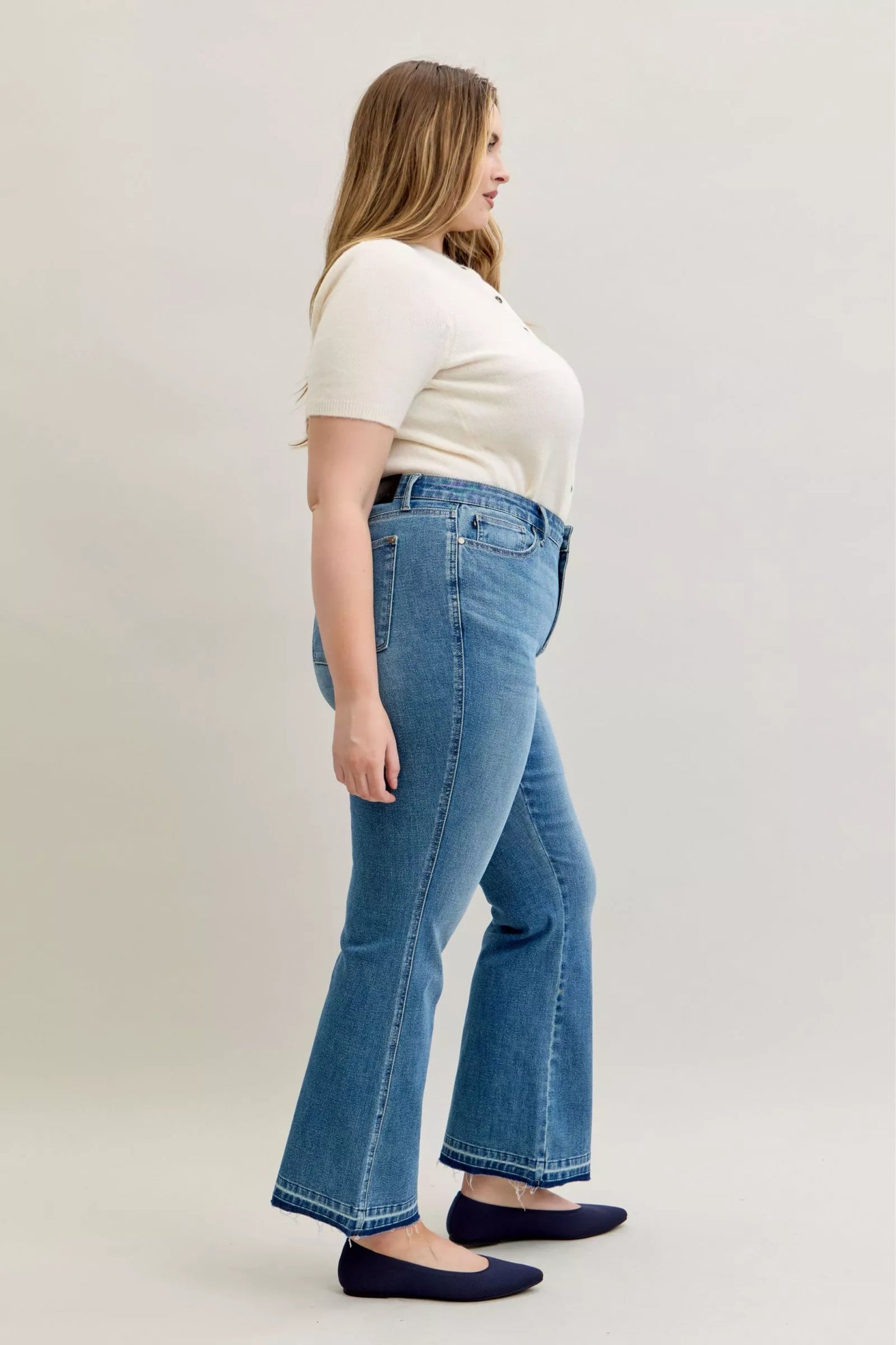 Judy Blue Full Size Mid Rise Slim Bootcut Tummy Control Release Hem Jeans Plus Size - Tigbul's Variety Fashion Shop