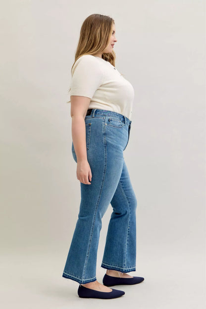 Judy Blue Full Size Mid Rise Slim Bootcut Tummy Control Release Hem Jeans Plus Size - Tigbul's Variety Fashion Shop