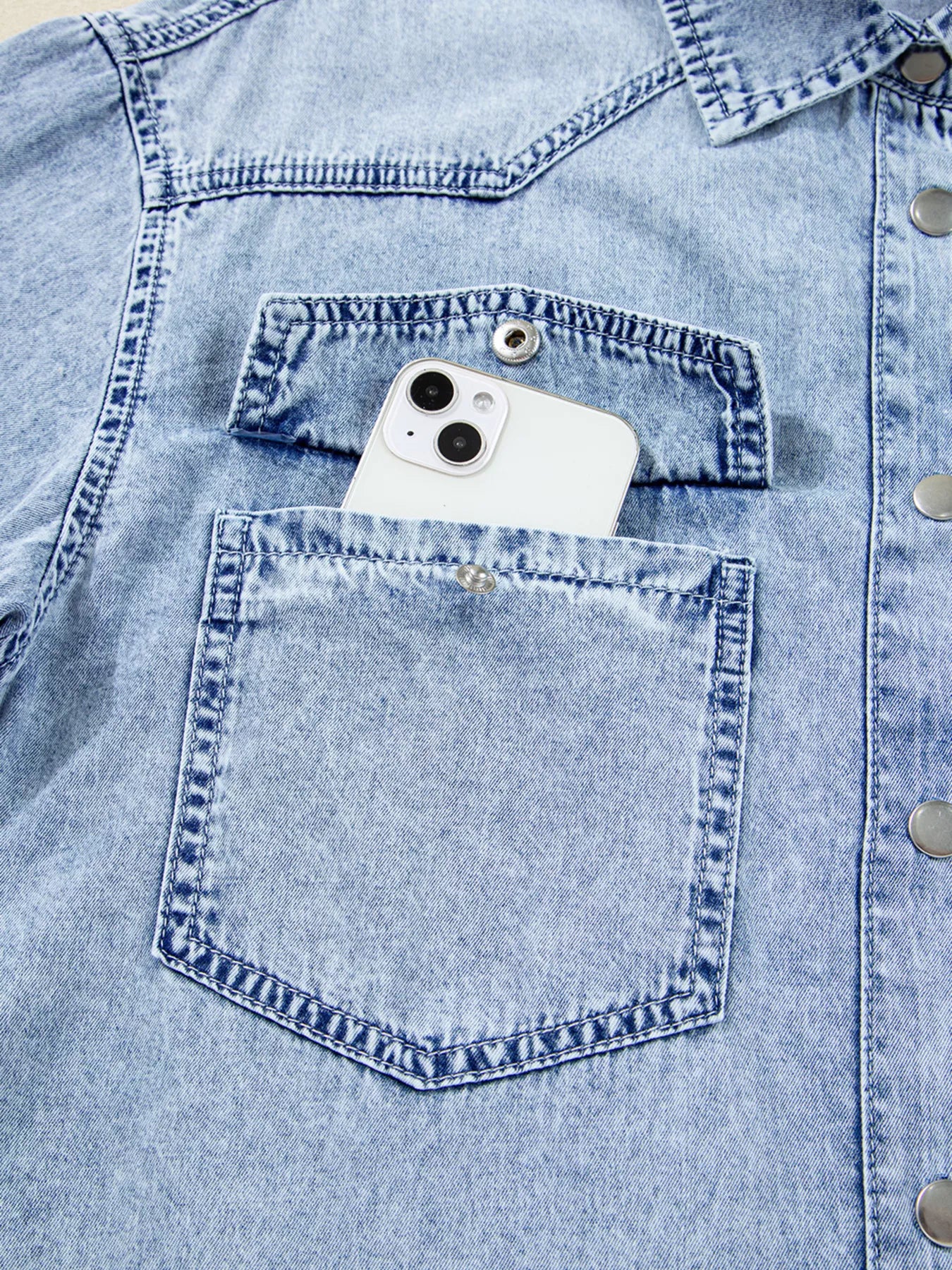 Chest Pocket Raw Hem Denim Loose Shirt Dress - Tigbul's Variety Fashion Shop
