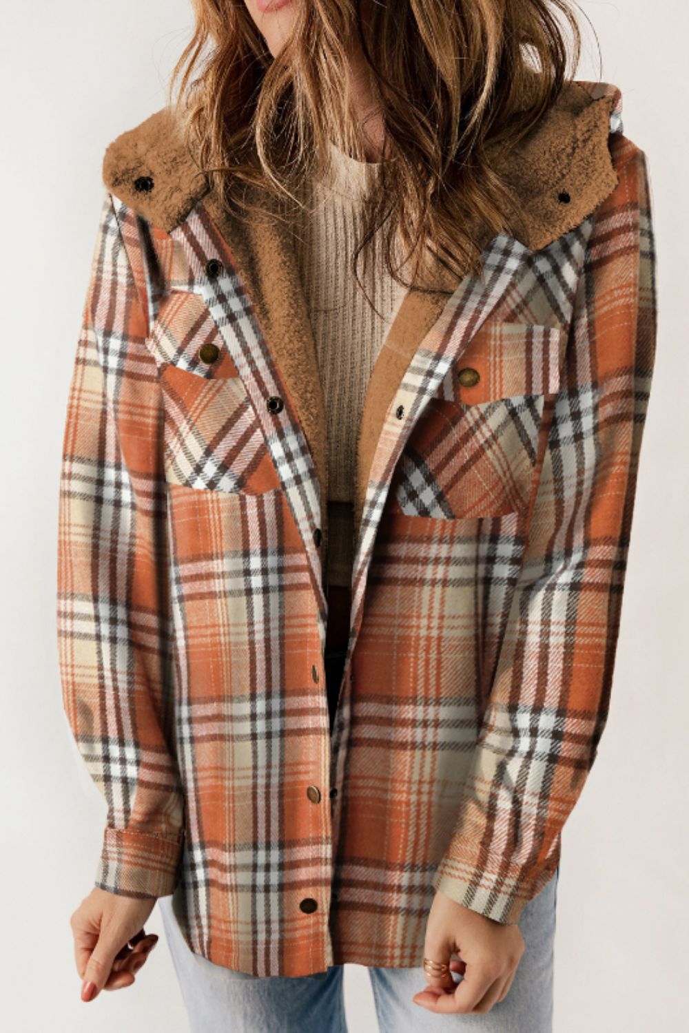 Plaid Button Up Long Sleeve Hooded Jacket - Tigbul's Variety Fashion Shop